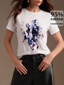 Anewsta Women's Elegant & Playful Printed T-Shirt, Suitable For Daily Commute - White - View 5