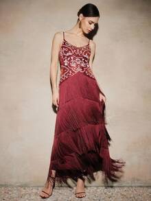 Anewsta Đầm dạ hội thanh lịch màu đỏ tía đính sequin dành cho nữ, thích hợp cho các buổi tiệc, tiệc chiêu đãi và các dịp trang trọng. - Màu Đỏ Sâu - Xem 6