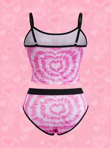 THE POWERPUFF GIRLS X SHEIN Women's Letter & Cartoon Print Camisole Bra Set - Pink - View 2