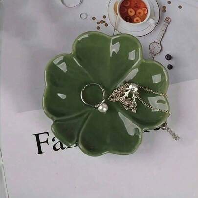 Khay đựng trang sức bằng gốm sứ họa tiết hoa, hộp đựng đa năng để bàn dùng đựng mỹ phẩm và phụ kiện, hộp đựng hình lá cỏ ba lá kiểu Bắc Âu, quà tặng đính hôn, cưới, sinh nhật - 1 chiếc, khay đựng trang sức làm quà tặng cho phụ nữ