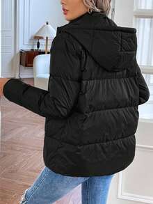 SHEIN LUNE Women's Black Hooded Warm Parka - Black - View 3