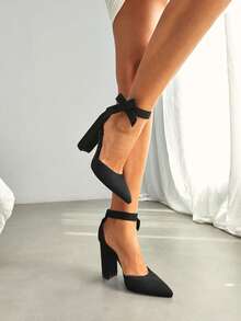 CUCCOO CHICEST 女士鞋女士优雅仿粗跟尖头踝带高跟鞋带蝴蝶结装饰夏季毕业高跟鞋舞会高跟鞋度假鞋夏季促销优雅高跟鞋圣诞节秋季新年假期 - 黑色 - 查看 8