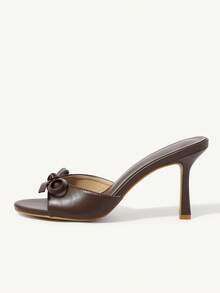 SHEIN X Belle Mariano CUCCOO CHICEST Women's Brown Pu Open Toe Mules With Stiletto Heels Vacation Shoes Summer Elegant Sandals Spring Shoes Spring Break Easter Prom Heels For Christmas Elegant Shoes Wedding Shoes - Brown - View 8