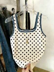 Resyla Camiseta ajustada con estampado de lunares para mujer, talla grande vendida - Albaricoque - Ver 4