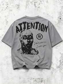 HIMLAND 男士休闲通勤街头图案字母印花T恤 - 灰色 - 查看 2