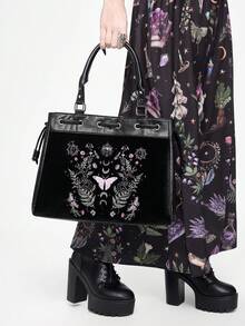 ROMWE Fairycore Bolso de mano casual de gran capacidad con bordado floral y mariposa, adecuado para uso diario. - Mariposa de flores - Ver 7