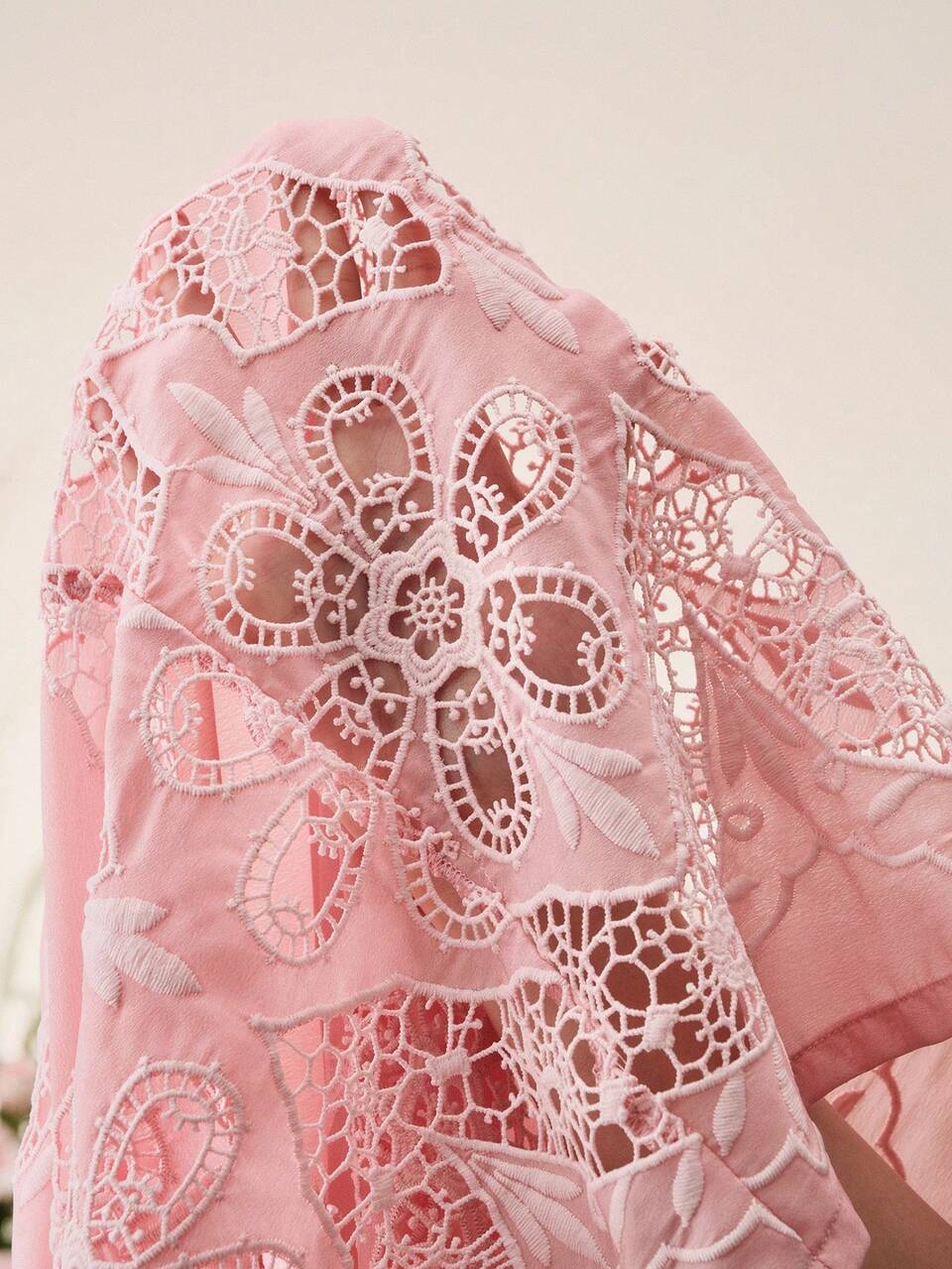 Anewsta Spring/Summer New Romantic Vacation Style Bowknot Hollow Embroidered Top + High Waist A-Line Hollow Embroidered Skirt 2-Piece Set For Women