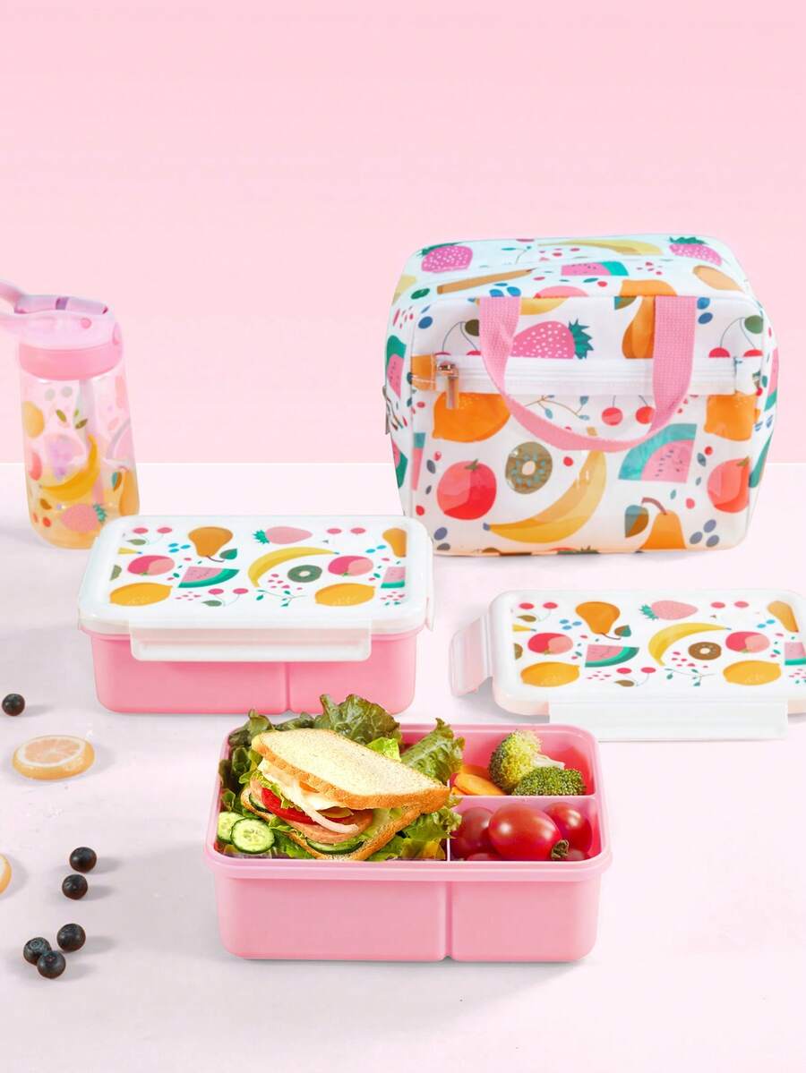 1个1300毫升可爱午餐盒/便当盒，防漏，可装午餐食物，配有餐具、酱料罐、蛋糕衬垫，可微波炉加热和洗碗机清洗，粉色，返校季 - 粉色 - 查看 1