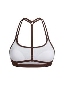 SHEIN Cheerettes 女士纯色休闲健身吊带运动文胸 - 棕色 - 查看 2
