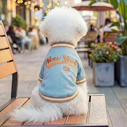PETSIN 1 Bộ quần áo bóng chày cho thú cưng kiểu dáng cổ điển thêu chữ "New York", màu xanh dương, phong cách thường ngày của trường đại học, dành cho mèo và chó.