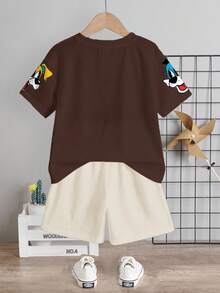 2pcs/Set Young Boy Casual Minimalist Cartoon Rabbit Print Short Sleeve T-Shirt And Shorts, Suitable For Summer - Multicolor - View 4