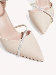CUCCOO CHICEST Woman Shoes Rhinestone Decor Point Toe Stiletto Heeled Ankle Strap Pumps For Summer Graduation Heels Prom Heels Vacation Shoes Summer Back To School Shoes College Student Shoes Summer Shoes Summer Break Easter For Christmas Elegant Shoes Wedding Shoes Summer Shoes Bride Shoes - Beige - View 10