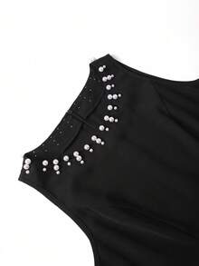 GlowEve Elegant High-Quality Casual Beaded Ripped Cinched Waist A-Line Dress For Women, Summer - Black - View 3