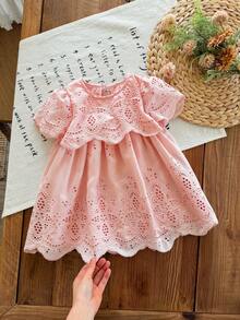 LMoss Kids 女嬰編織刺繡荷葉邊休閒洋裝 - 粉色 - 查看 6