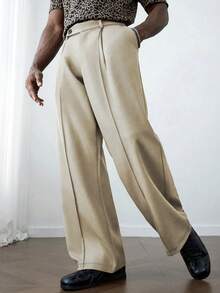 HUEFORM 男士防皱纯色宽松垂坠休闲阔腿裤 - 卡其色 - 查看 5