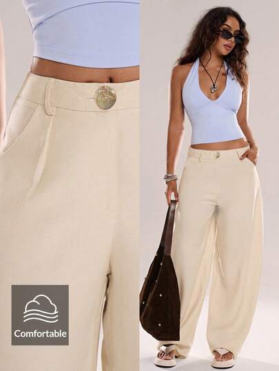 Avantive 女士口袋纽扣休闲百搭日常阔腿裤