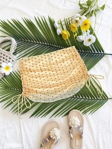 Elavelle 女士随机印花抽绳褶皱泳衣罩衫，春夏款 - 彩色 - 查看 3