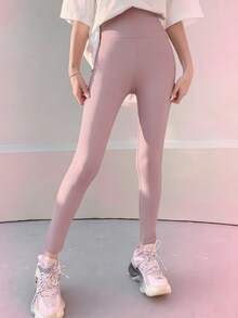 DAZY Quần legging thể thao lưng cao màu trơn thoải mái và thân thiện với da dành cho nữ mùa thu - Hồng - Xem 10