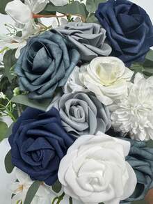 2pcs/Set Artificial Dusty Blue Flower Arch (2pcs), Wedding Arch Decor And Welcome Sign, Suitable For Wedding Ceremony And Reception - Blue - View 3