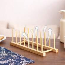 1pc Wooden Dish Storage Rack Daily Leisure Home Storage Wooden Materials Are Prone To Breakage; Please Handle With Care! - Pine 4 columns 3 grids 16cm - View 4