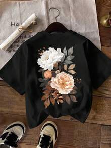 SHEIN LUNE 女士印花T恤，休闲街头风短袖T恤，可爱夏季上衣 - 黑色 - 查看 4