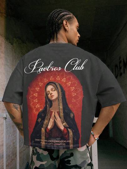 PAVTROS 男士时尚个性化圣徒印花T恤