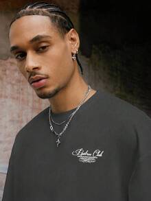 PAVTROS Men's Fashionable Personalized Saint Print T-Shirt - Dark Grey - View 6