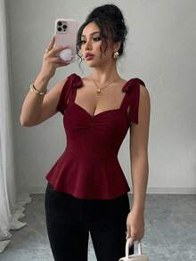 Elenzga Áo hai dây thanh lịch lãng mạn dành cho nữ - Màu Đỏ Sâu - Xem 1