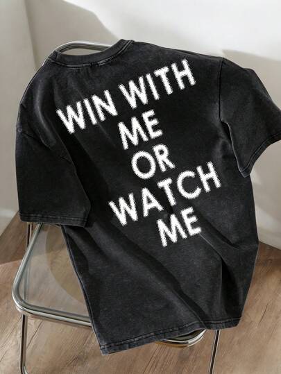 Manfinity Joysei Camiseta de manga corta de cuello redondo holgada y casual de hombros caídos para hombre, verano