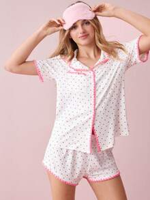 Bonmuse 全身心印花对比色睡衣套装 / 睡衣套装 白色套装 - 白色 - 查看 4