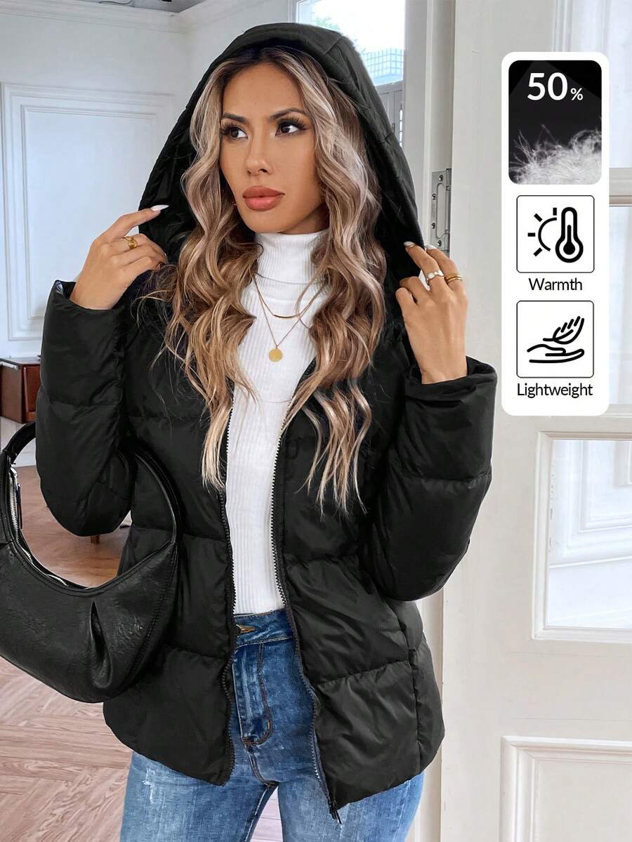 SHEIN LUNE Women's Black Hooded Warm Parka