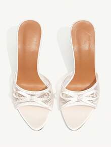 CUCCOO CHICEST New Fashion Versatile Rhinestone Bowknot Strap Stiletto Heel Sandals For Christmas Elegant Shoes Wedding Shoes Spring Shoes Bride Shoes - Beige - View 5