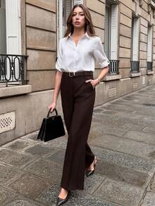 Pariaura White Pleated Texture Long Sleeve Shirt,Elegant Summer Casual French Style Button Down Tops For Holiday Occasion,Minimalist Office Commute Work Shirt - White - View 5