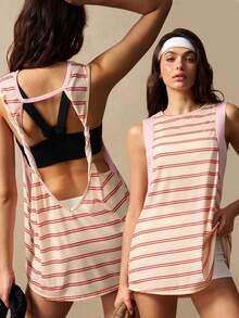VARSIVA Women Striped Backless Casual Fitness Sports Tank Top - Multicolor - View 1
