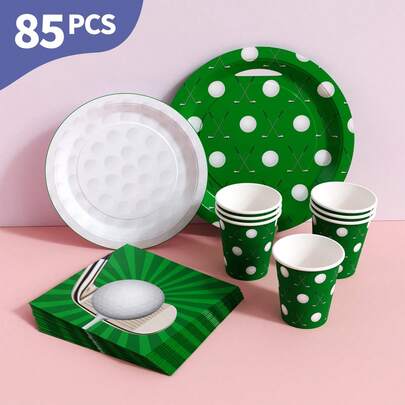 Golf Time Disposable Plates, Napkins And Cups Set, Serves 20 Guests. This Disposable Party Supplies Set (Including Plates, Napkins And Cups) Is Perfect For Birthday Parties, Weddings And Family Picnics.