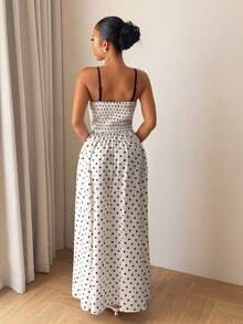Slaydiva Women's Lace Trim White With Black Polka Dots Long Dress,Summer Tropical Vacation Holiday Beach Dresses,Wedding Guest Graduation Party Formal Outfit - Apricot - View 6