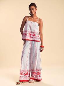 Travachic Conjunto de 2 piezas de camisola y pantalones con estampado bohemio para vacaciones, atuendos de vacaciones para mujer, atuendos de vacaciones de verano para mujer - Albaricoque - Ver 1