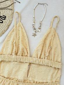 Travachic 2026 New Women's Romantic Cutout V-Neck Solid Color Textured Mini Dress For Vacation,Summer Dresses For Women - Light Yellow - View 6