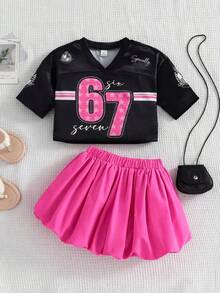 Emery Rose Kids Emery Rose Kids Bộ đồ thể thao thường ngày cho bé gái, áo tay ngắn và quần ống đứng. - Màu Hồng Tươi - Xem 2