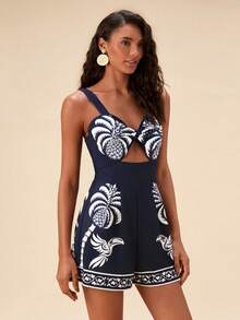 Travachic Women's Vacation Palm Tree Pattern Hollow Design Camisole Jumpsuit,2026 Summer New Arrivals,Bohemia,Werstern,Tropical Parrot Pattern,Suitable For Summer Vacation - Black - View 7