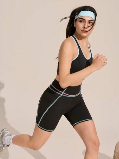 Exploreva Women's Contrast Trim Vest And Shorts Outdoor Suit