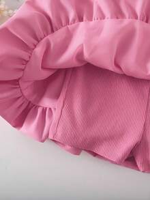 SHEIN Baby Girl Cute Pink Knitted Sleeveless Romper For Summer - Hot Pink - View 3