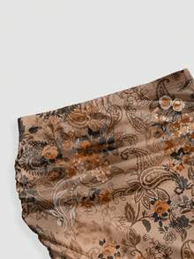 ROMWE Fairycore Falda de cola de pez con volantes con estampado floral vintage, ropa de resort sexy para primavera/verano - Naranja - Ver 4