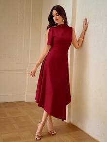 ZEYLAH Women's Solid Color Asymmetric Hem Slip Dress, Spring/Summer - Red - View 6
