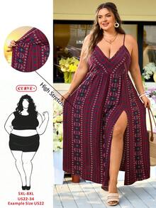 SHEIN CURVE+ Curve Size US22音乐节、海滨度假、波西米亚风大码女士度假长裙、度假长裙、沙滩度假 - 彩色 - 查看 2