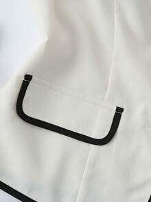 Franclia 女士休闲无袖圆领撞色滚边纹理亚麻混纺背心，适合春夏穿着，米色 - 卡其色 - 查看 4