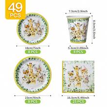 Juego desechable de platos, servilletas y vasos con diseño de bestias adorables, sirve para 8 invitados. Este conjunto de suministros desechables para fiestas (que incluye platos, servilletas y vasos) es perfecto para fiestas de cumpleaños, bodas y picnics familiares. - Ver 2