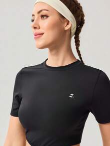 OutZeal Áo tập thể dục nữ ngoài trời màu đen trơn, mùa hè xuân, yoga, phong cách thường ngày, thoáng mát, chống tia UV, dáng ôm, thiết kế thắt eo, áo croptop ngoài trời. - màu đen - Xem 4