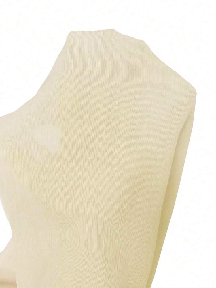 Franclia 女士优雅粉色雪纺褶皱白色领宽松短袖衬衫 - 杏色 - 查看 7