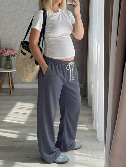 SHEIN Maternity Clothes Maternity Pants Summer Pregnant Clothes Navy Blue Maternity Pants Comfortable,  Soft,Vacation